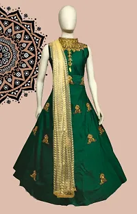 Elegant Embroidered Taffeta Silk Gown And Leggings With Dupatta Set For Women-thumb2