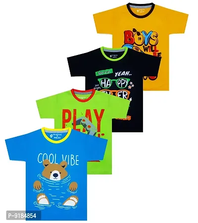 Stylish Cotton Printed Multicoloured T-shirt For Baby Boys Pack Of 4