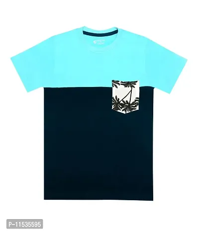 SILVER FANG Boys Cut & Sew Half Sleeve Regular Fit T-Shirt Cotton T-Shirt Pack of 2 Light Blue, Yellow-thumb3