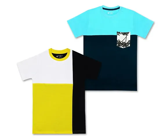 SILVER FANG Boys Cut & Sew Half Sleeve Regular Fit T-Shirt Cotton T-Shirt Pack of 2
