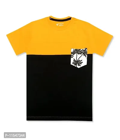 SILVER FANG Boys Cut & Sew Half Sleeve Regular Fit T-Shirt Cotton T-Shirt Yellow