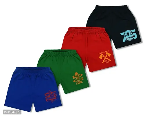 SILVER FANG Boys Regular Fit Cotton Printed Shorts Pack of 4