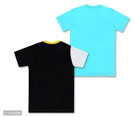 SILVER FANG Boys Cut & Sew Half Sleeve Regular Fit T-Shirt Cotton T-Shirt Pack of 2 Light Blue, Yellow-thumb2