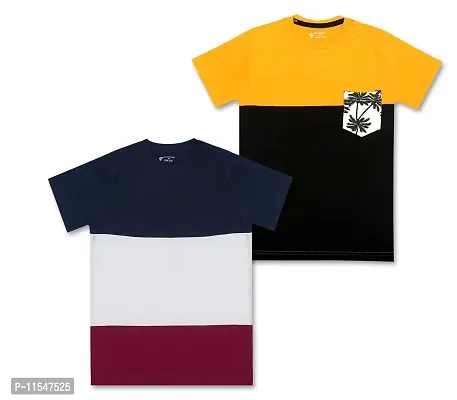 SILVER FANG Boys Cut & Sew Half Sleeve Regular Fit T-Shirt Cotton T-Shirt Pack of 2 Yellow, Black
