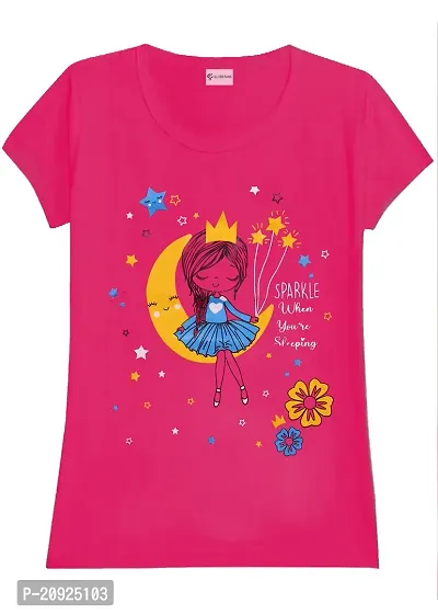 Cute Girls Printed Cotton Round Neck Tshirt pack of 5-thumb5