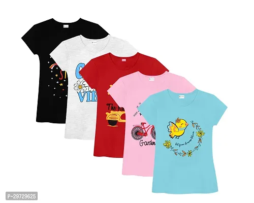 Cute Cotton Printed T shirt For Girls Pack Of 5