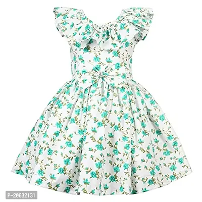 Alina Enterprises Cotton Floral Digital Printed Girl's Frock for Summer (3-4 Years, Green)