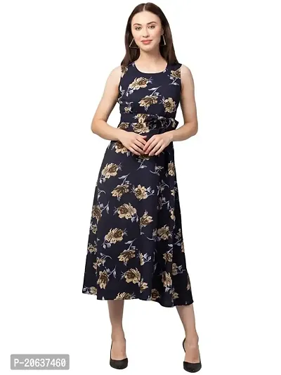 Alina Moda Women Crepe fit and flary Dress (X-Large, Neay Gold)-thumb0