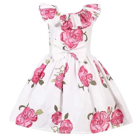 Alina-Enterprises Cotton Printed Girl's Frocks,Knee Length Comfortable Dress for Kids