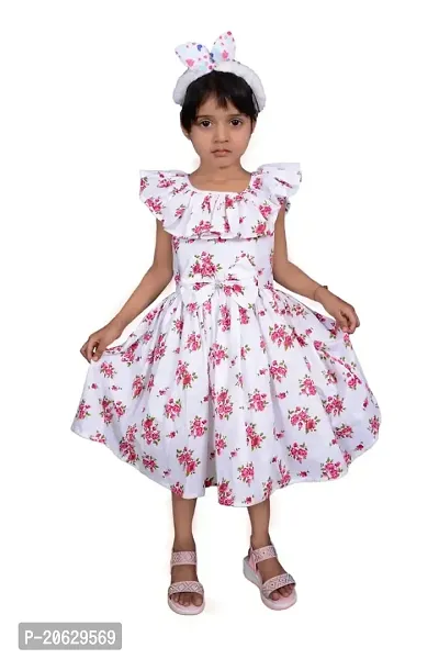 Alina Moda Frock Dress for Kids Girls 3 to 11 Years (Multycolor) with Hair Band Free