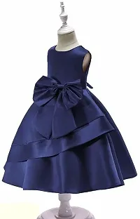 Alina Moda Fabulous  Girl's Knee Length Blue Satin Frocks  Dress-thumb3