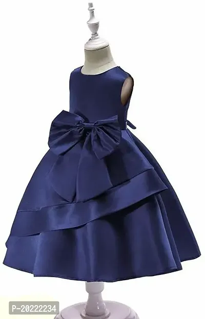 Alina Moda Fabulous  Girl's Knee Length Blue Satin Frocks  Dress-thumb4