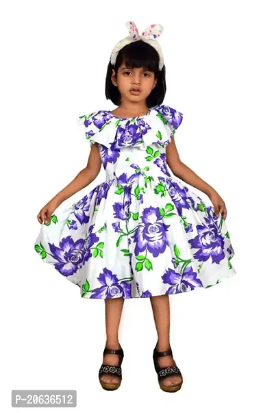 Alina-Enterprises Cotton Printed Girl's Frocks, Comfortable Dress for Girl's Purple