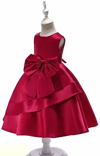 Alina Moda Fabulous  Girl's Knee Length Maroon Satin Frocks  Dress-thumb3