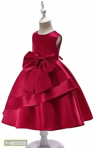 Alina Moda Fabulous  Girl's Knee Length Maroon Satin Frocks  Dress-thumb4