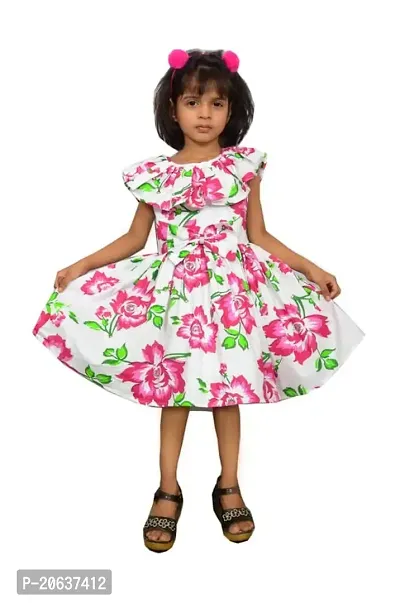 Alina-Enterprises Cotton Printed Girl's Frocks, Comfortable Dress for Kids Girl Pink-thumb0