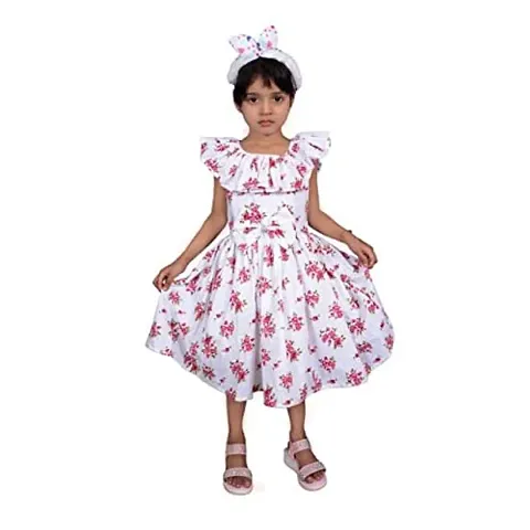 Alina Moda Frock Dress for Kids Girls 3 to 11 Years (Multycolor) with Hair Band Free