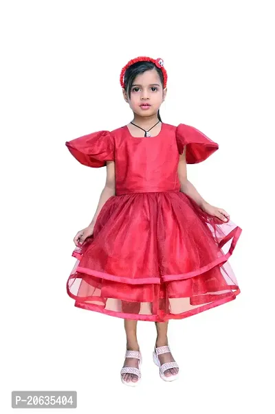 Alina Enterprises Girl Kids Frock Floral Readymade Net with Cotton Flora Beautiful Dress for Kids (3-4 Years, Maroon)-thumb0