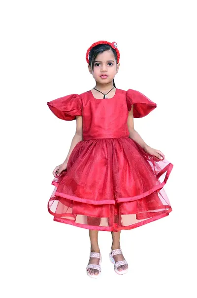 Alina Enterprises Girl Kids Frock Floral Readymade Net with Cotton Flora Beautiful Dress for Kids