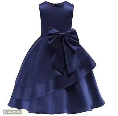 Alina Moda Fabulous  Girl's Knee Length Blue Satin Frocks  Dress-thumb0