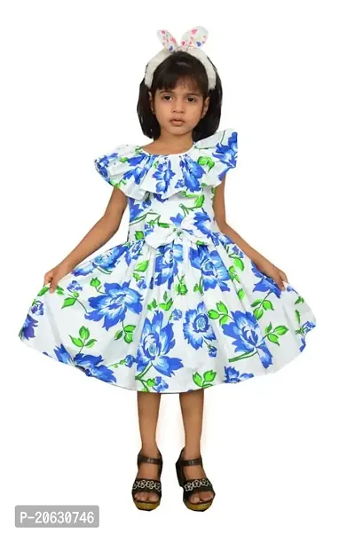 Alina-Enterprises Cotton Printed Girl's Frocks, Comfortable Dress for Girl's Blue-thumb0