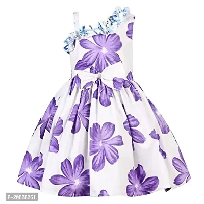 Alina-Enterprises Cotton Printed one Shoulder Frock for Girls-thumb0