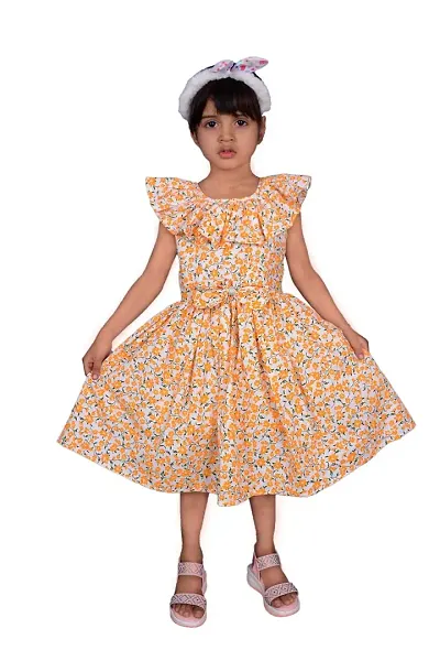 Alina Moda Frock Dress for Kids Girls 3 to 11 Years (Multycolor) with Hair Band Free