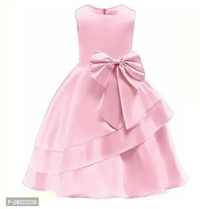 Alina Moda Fabulous  Girl's Knee Length Baby Pink Satin Frocks  Dress-thumb0