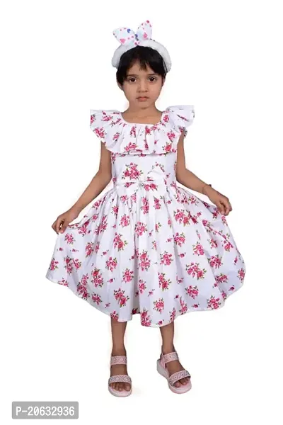 Alina-Enterprises Cotton Printed Girl's Frocks, Comfortable Dress for Girl's Red