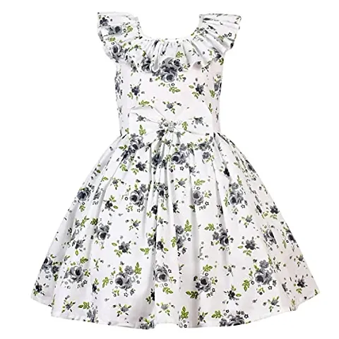 Alina Enterprises Cotton Floral Digital Printed Girl's Frock for Summer