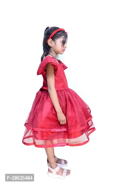 Alina Enterprises Girl Kids Frock Floral Readymade Net with Cotton Flora Beautiful Dress for Kids (3-4 Years, Maroon)-thumb3