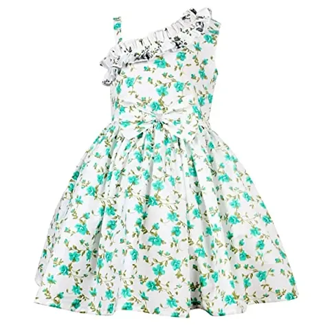 Alina-Enterprises Cotton Printed one Shoulder Frock for Girls