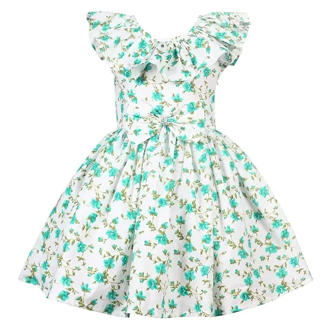 Alina-Enterprises Cotton Printed Girl's Frocks,Knee Length Comfortable Dress for Kids