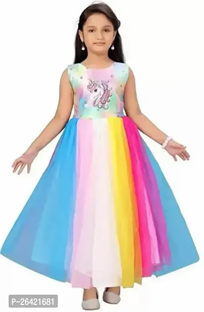 Designer Multicoloured Cotton Blend Ethnic Gowns For Girls-thumb0