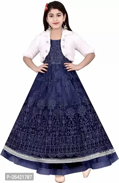 Designer Blue Cotton Blend Ethnic Gowns For Girls-thumb0