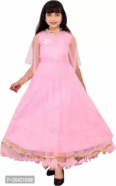 Designer Pink Cotton Blend Ethnic Gowns For Girls