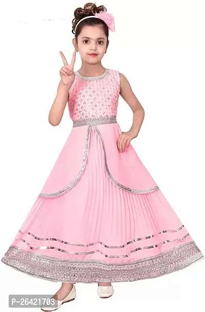 Designer Pink Cotton Blend Ethnic Gowns For Girls-thumb0