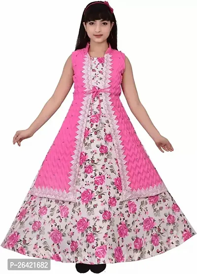 Designer Pink Cotton Blend Ethnic Gowns For Girls-thumb0