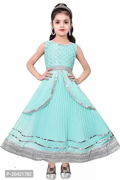 Designer Blue Cotton Blend Ethnic Gowns For Girls-thumb0