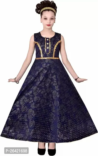 Designer Blue Cotton Blend Ethnic Gowns For Girls