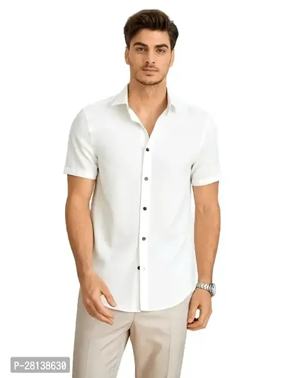 Plain White Solid Shirt For Men-thumb0