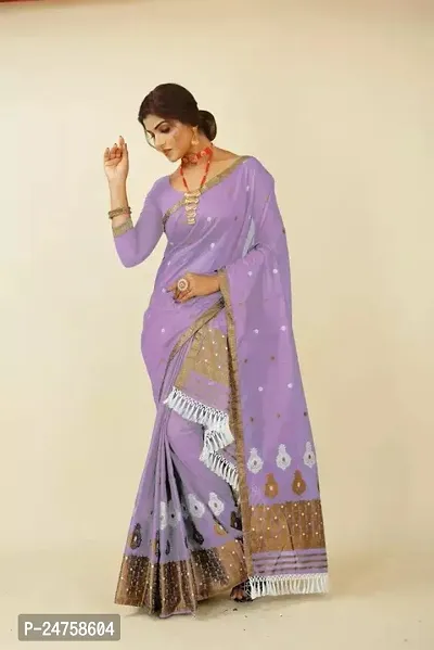 Stylish Cotton Purple Saree With Blouse Piece-thumb0