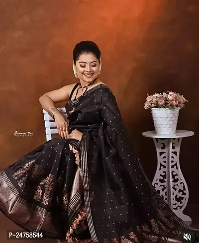 Stylish Cotton Black Saree With Blouse Piece