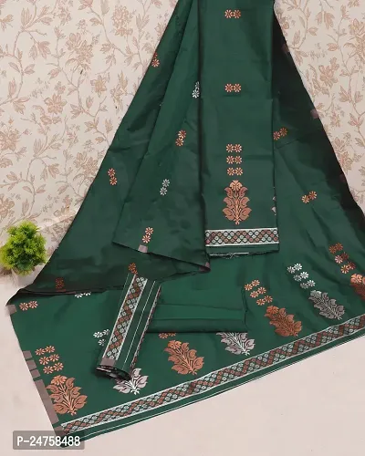 Stylish Poly Silk Green Saree With Blouse Piece