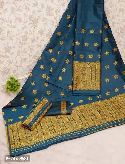 Stylish Poly Silk Blue Saree With Blouse Piece-thumb0