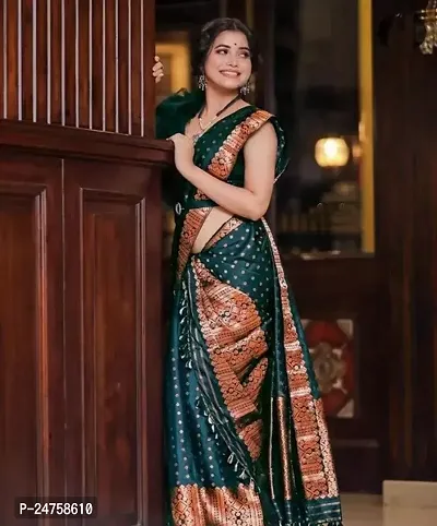 Stylish Poly Silk Green Saree With Blouse Piece