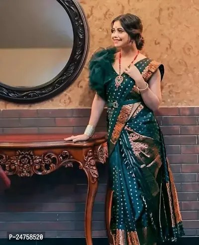 Stylish Poly Silk Green Saree With Blouse Piece-thumb0