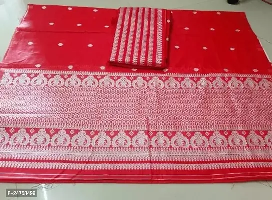 Stylish Cotton Red Saree With Blouse Piece