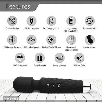 echargeable Body Massager for Women and Men / Handheld Waterproof Vibrate Wand Massage Machine with 20 Vibration Modes - 8 Speeds, Battery Powered, Full Body-thumb3