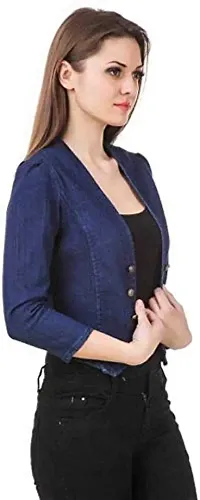 Kanzul -Fashion Passion 3/4 Sleeve Solid Women Denim Jacket-thumb2